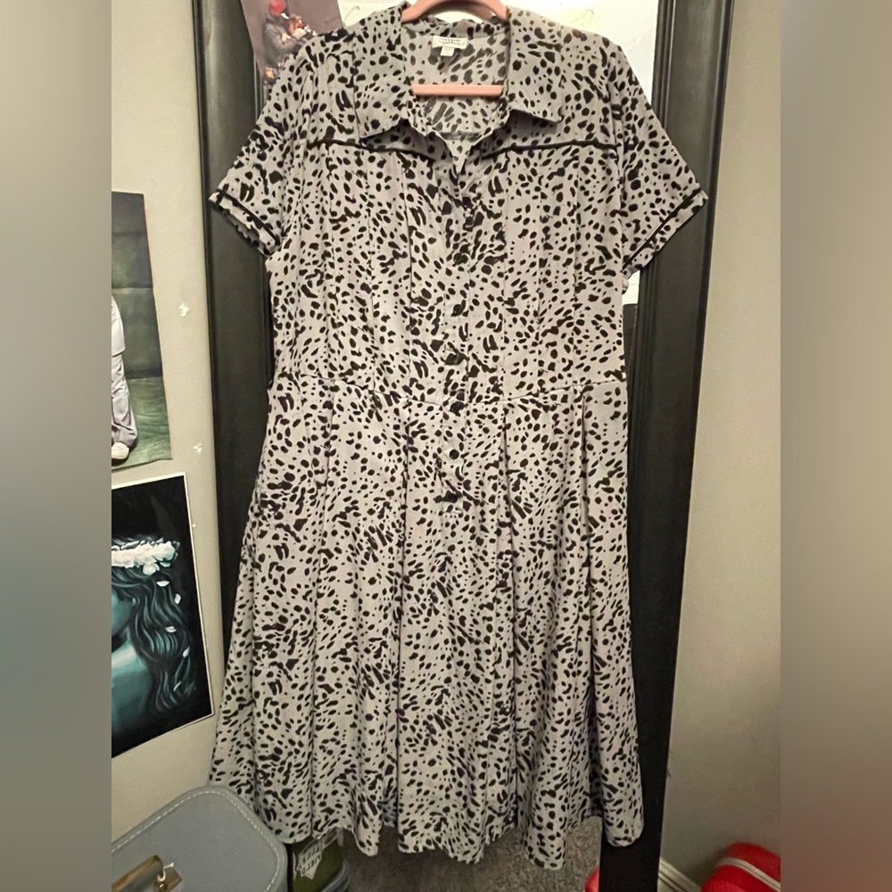 Unique Vintage Gray and Black Polka Dot Dress
